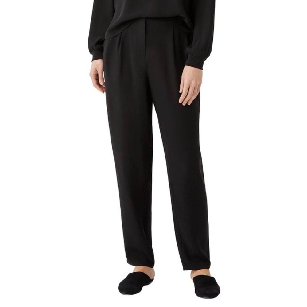Eileen Fisher Pleated 100% Silk Black Slacks Pants XL